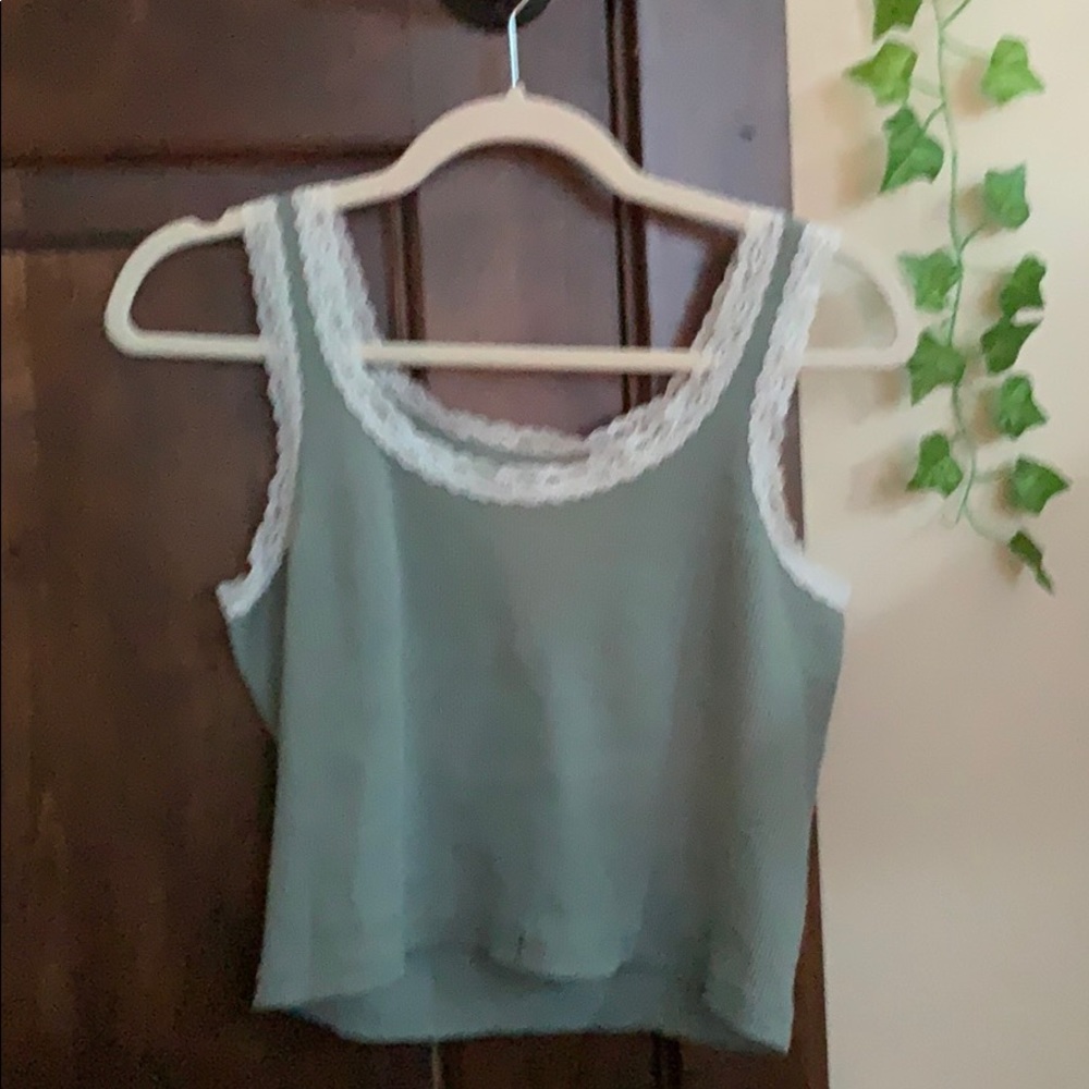 Brandy Melville sage green and lace tank top